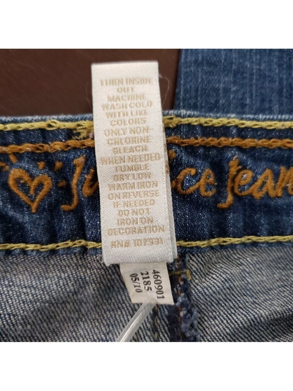 Justice Girls Bootcut Jeans Size 12S Slim Blue Denim Embroidered Pocket - Picture 7 of 9